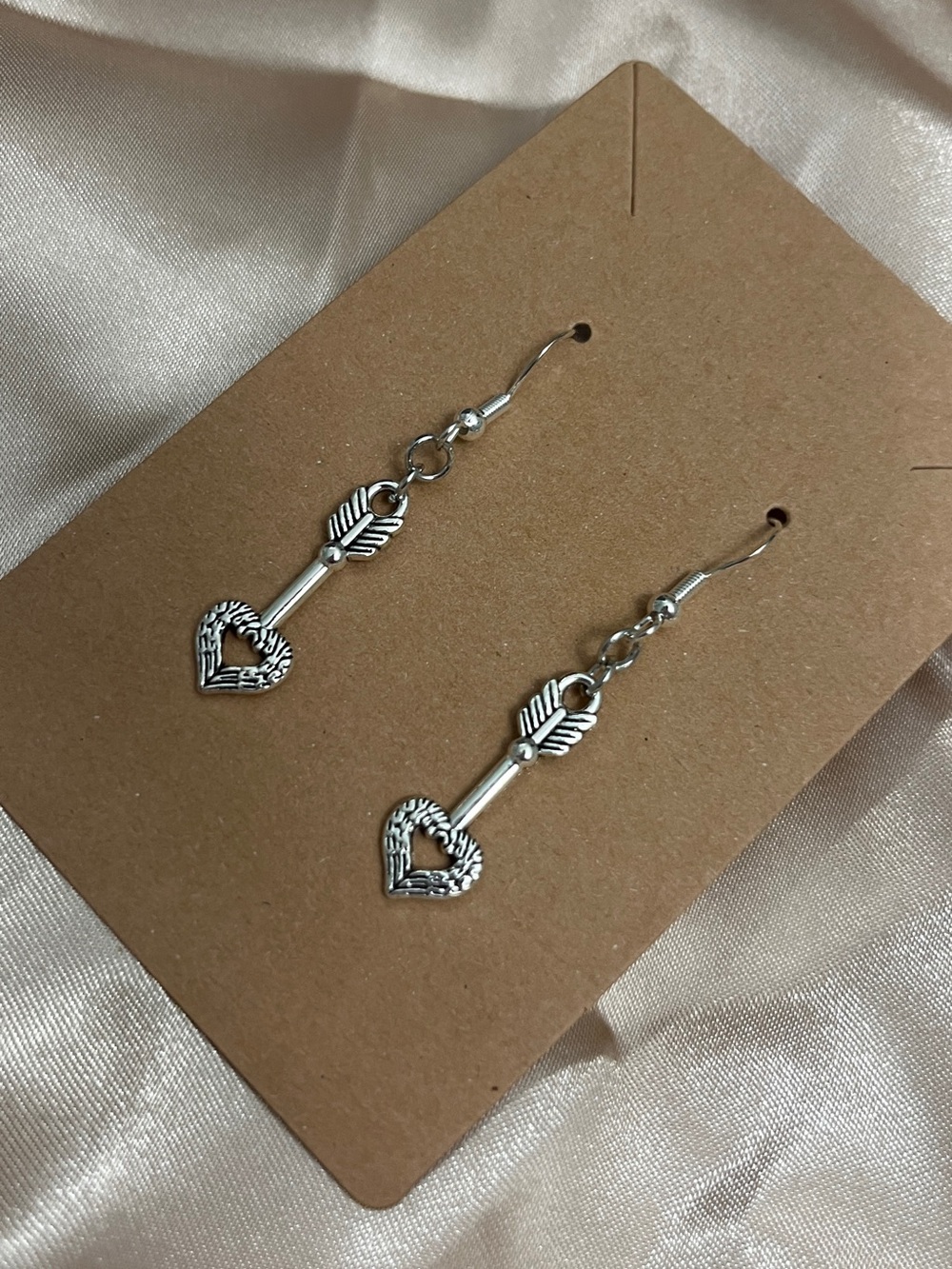 Silver Heart Arrow Drop Dangle Earrings NWT handmade gift archery present love